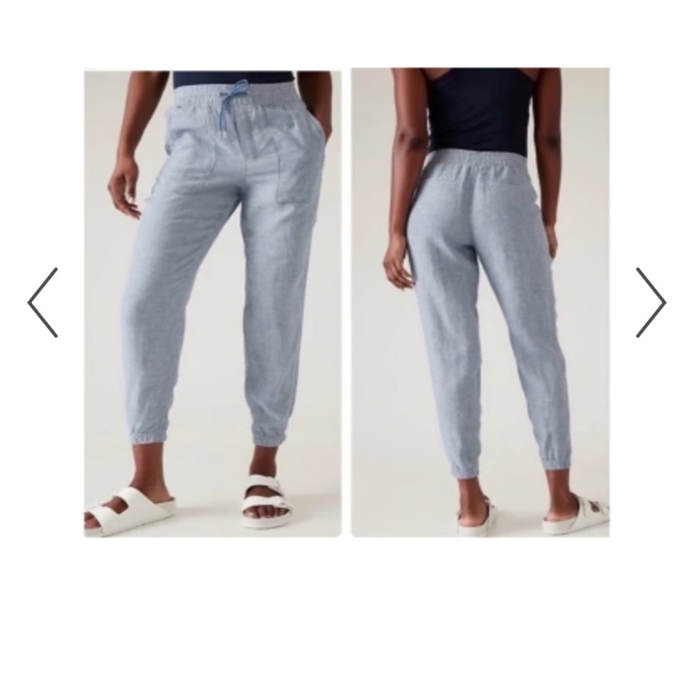 Athleta RETREAT LINEN HIGH RISE JOGGER 12Tall Blue NWOT